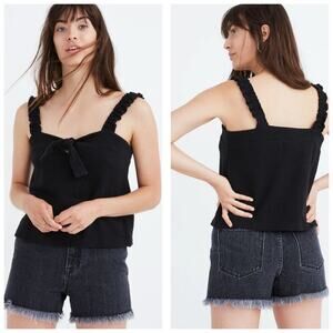 NWT Madewell Tie-Front Tank Top Size XS Black 100% Cotton Preppy Classic